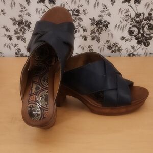 Women's Blue Leather Heeled Sandals